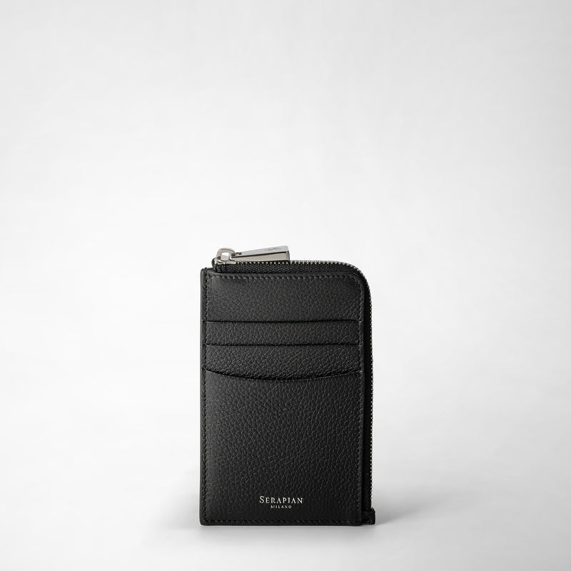 Zip card case in rugiada leather - black