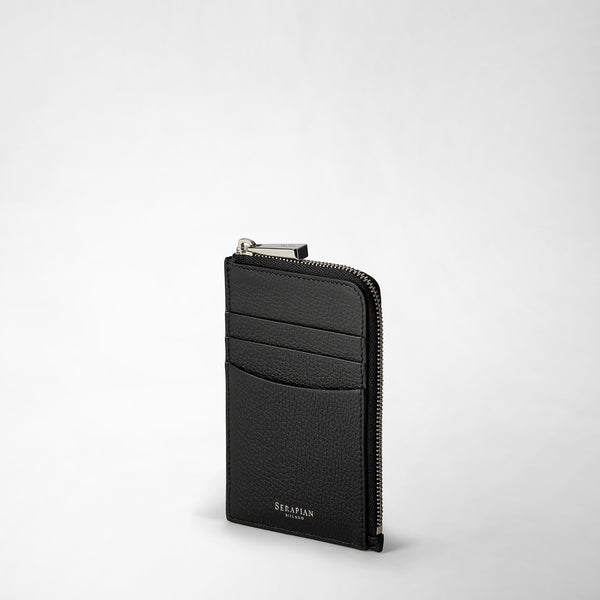 Zip card case in rugiada leather - black