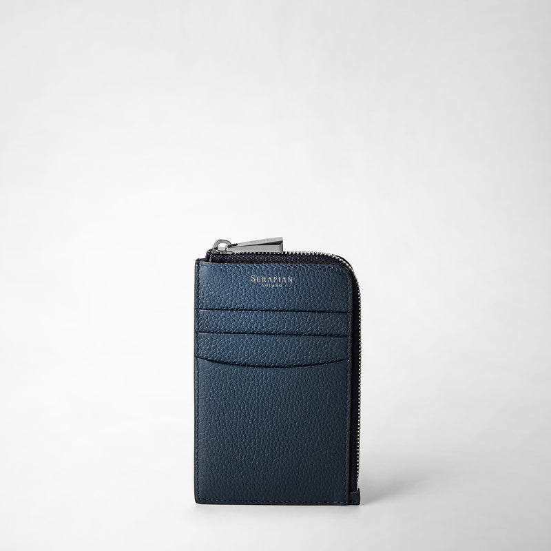 Zip card case in rugiada leather - navy blue