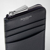 Zip card case in rugiada leather - navy blue