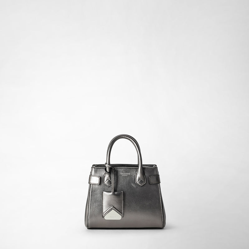 Borsa a mano mini meliné in pelle seta - ruthenium