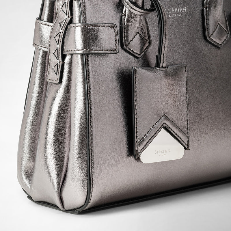 Mini meline' handbag in seta leather - ruthenium