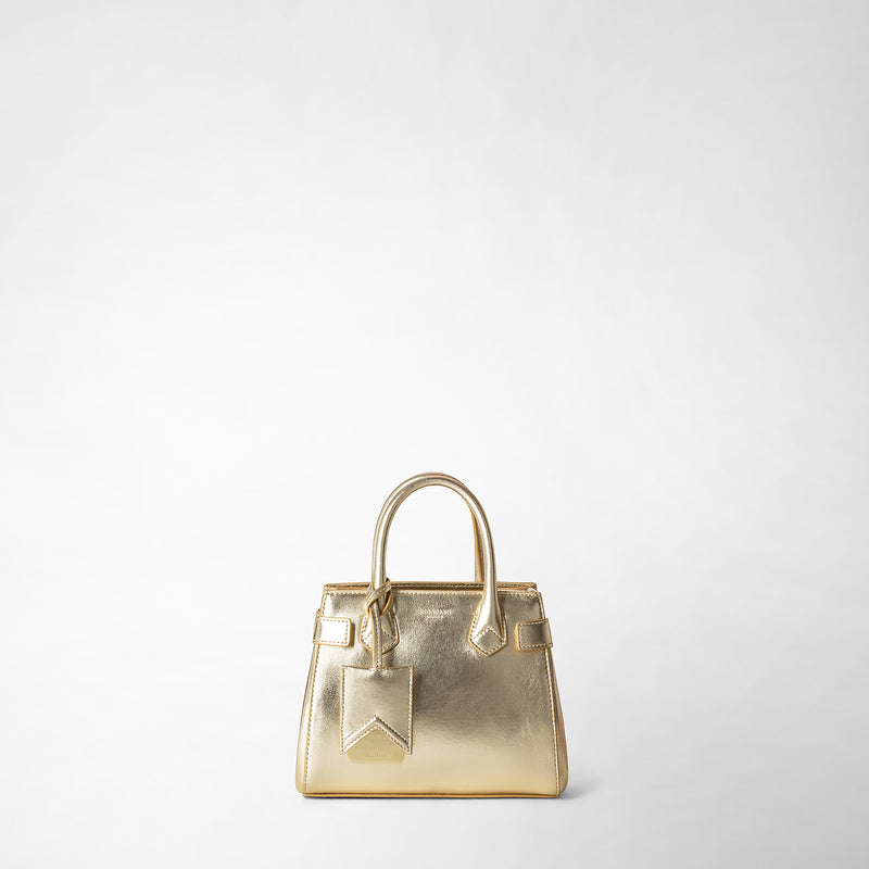 Borsa a mano mini meliné in pelle seta - light gold