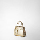 Borsa a mano mini meliné in pelle seta - light gold