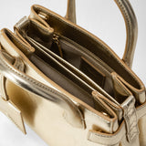 Borsa a mano mini meliné in pelle seta - light gold