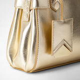 Borsa a mano mini meliné in pelle seta - light gold