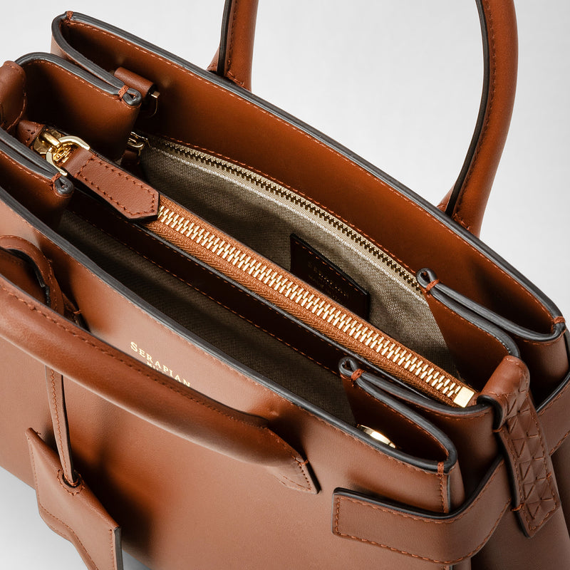 Meline' handbag in seta leather - cuoio