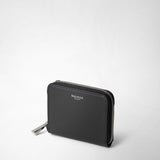 Small zip-around wallet in seta leather - black