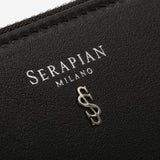 Small zip-around wallet in seta leather - black