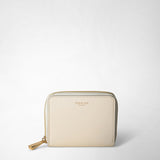 Small zip-around wallet in seta leather - cream