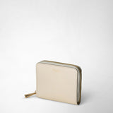 Small zip-around wallet in seta leather - cream