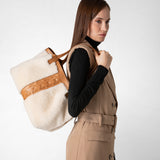 シアリング地製secretトートバッグ - off white/caramel