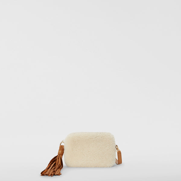 Mini sac en shearling - off white/caramel
