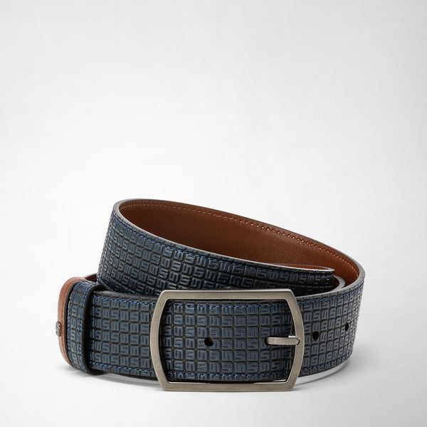 Reversible belt in stepan 72 - ocean blue/cuoio
