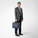 Double gusset briefcase in stepan - ocean blue/black