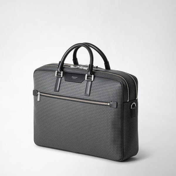 Double gusset briefcase in stepan - asphalt gray/black