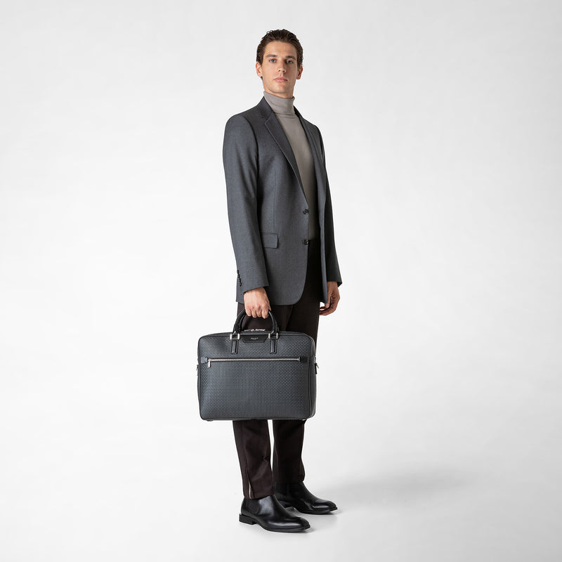 Double gusset briefcase in stepan - asphalt gray/black