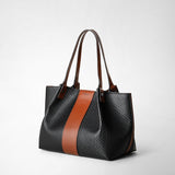 Small secret tote bag in stepan 72 - black/cuoio