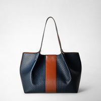 BORSA SHOPPING SECRET PICCOLA IN STEPAN 72 Ocean Blue/Cuoio