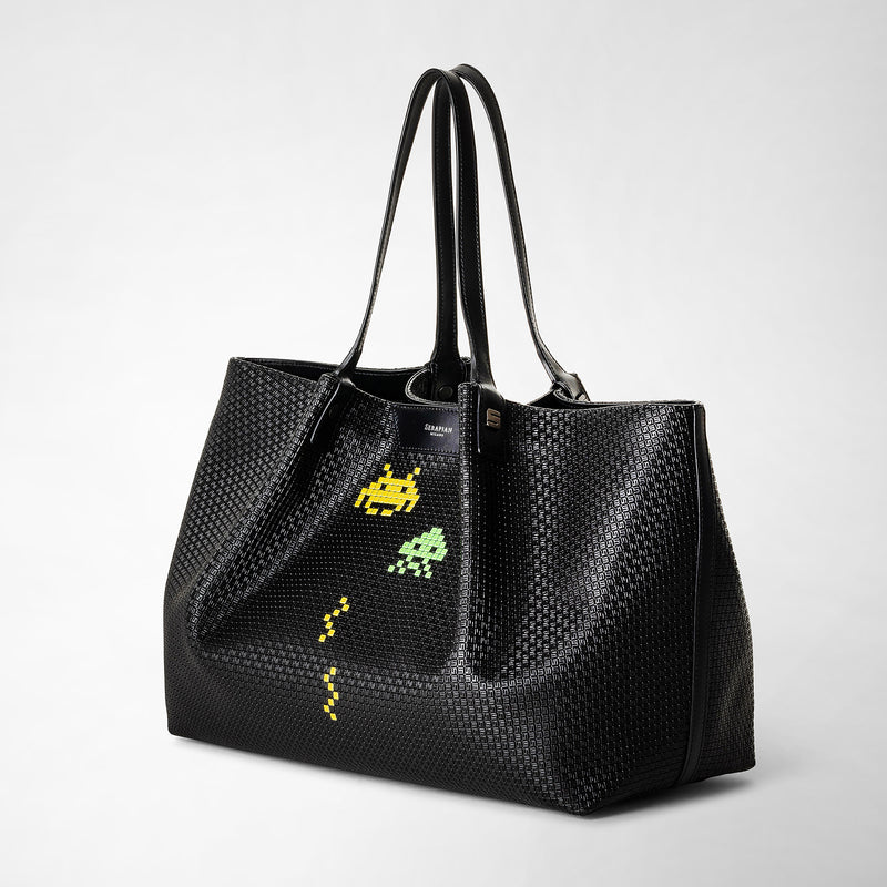Secret tote bag in stepan - space invaders black
