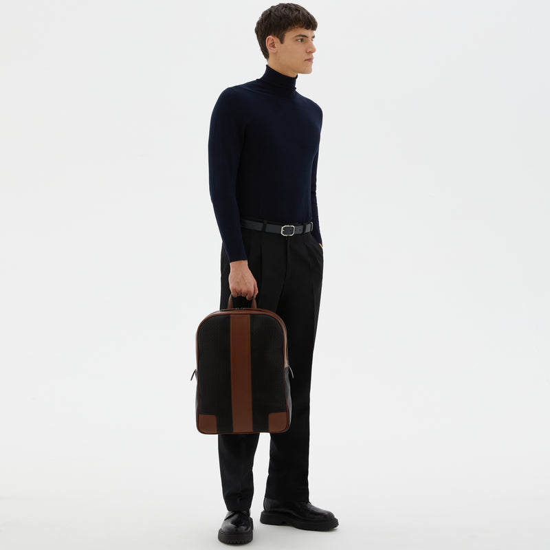 Backpack in stepan 72 - black/cuoio