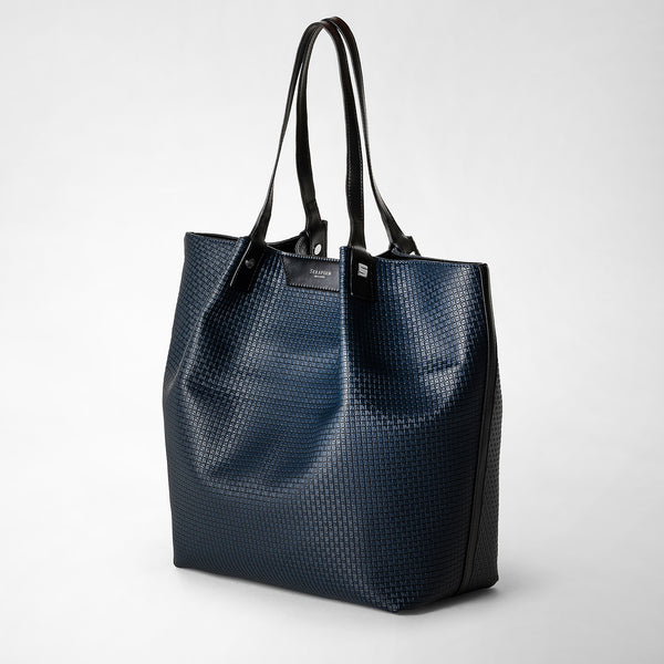 Vertical secret tote bag in stepan - ocean blue/black