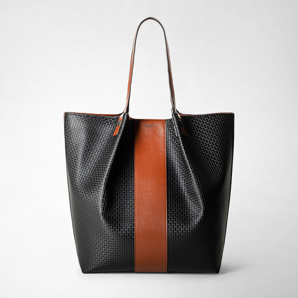 Vertical secret tote bag in stepan 72 - black/cuoio