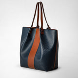 Vertical secret tote bag in stepan 72 - ocean blue/cuoio