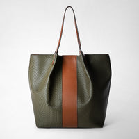 VERTICAL SECRET TOTE BAG IN STEPAN 72 Kaki/Cuoio