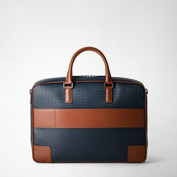 Slim briefcase in stepan 72 - ocean blue/cuoio