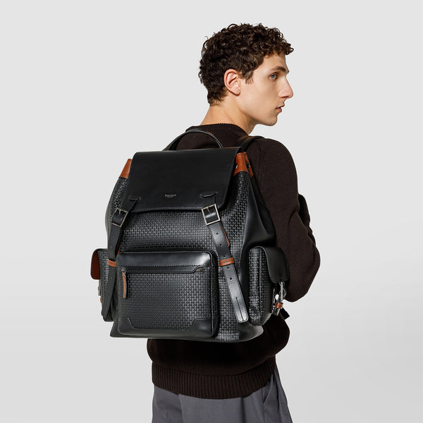 Large backpack in stepan 72 - black/black/cuoio