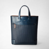 VERTICAL TOTE BAG IN STEPAN 72 Ocean Blue/Navy/Cuoio