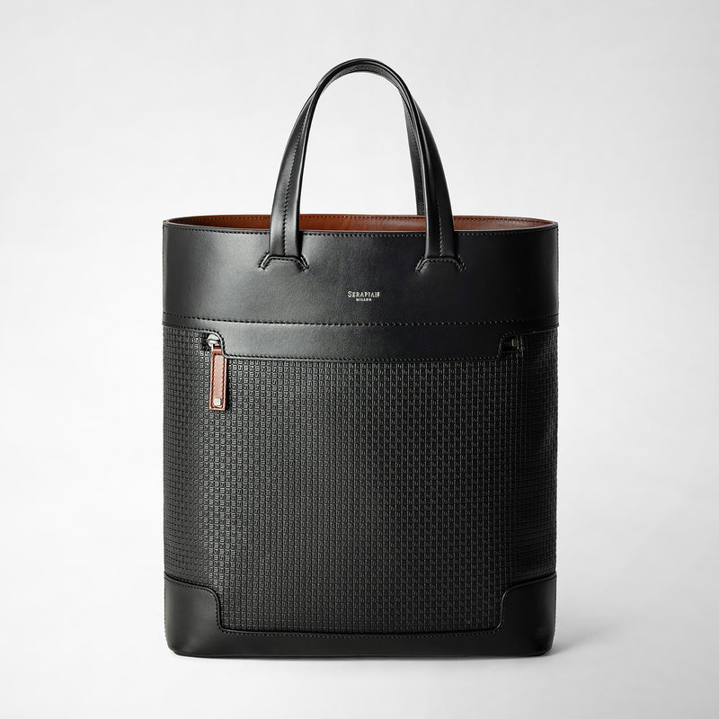 Vertical tote ban in stepan 72 - black/black/cuoio