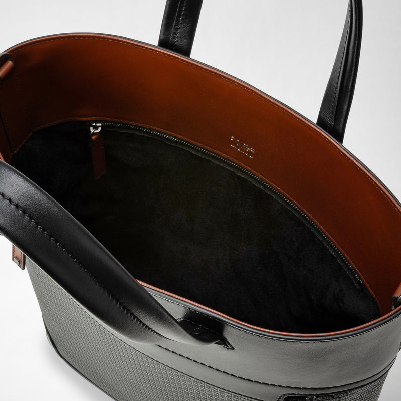 Vertical tote ban in stepan 72 - black/black/cuoio