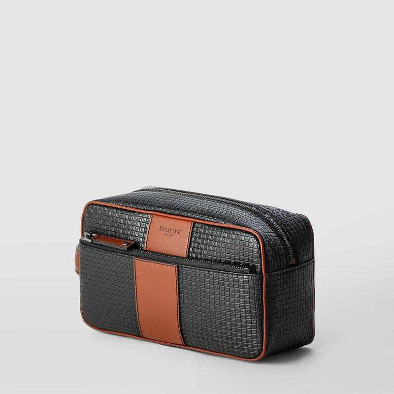 Washbag in stepan 72 - black/cuoio