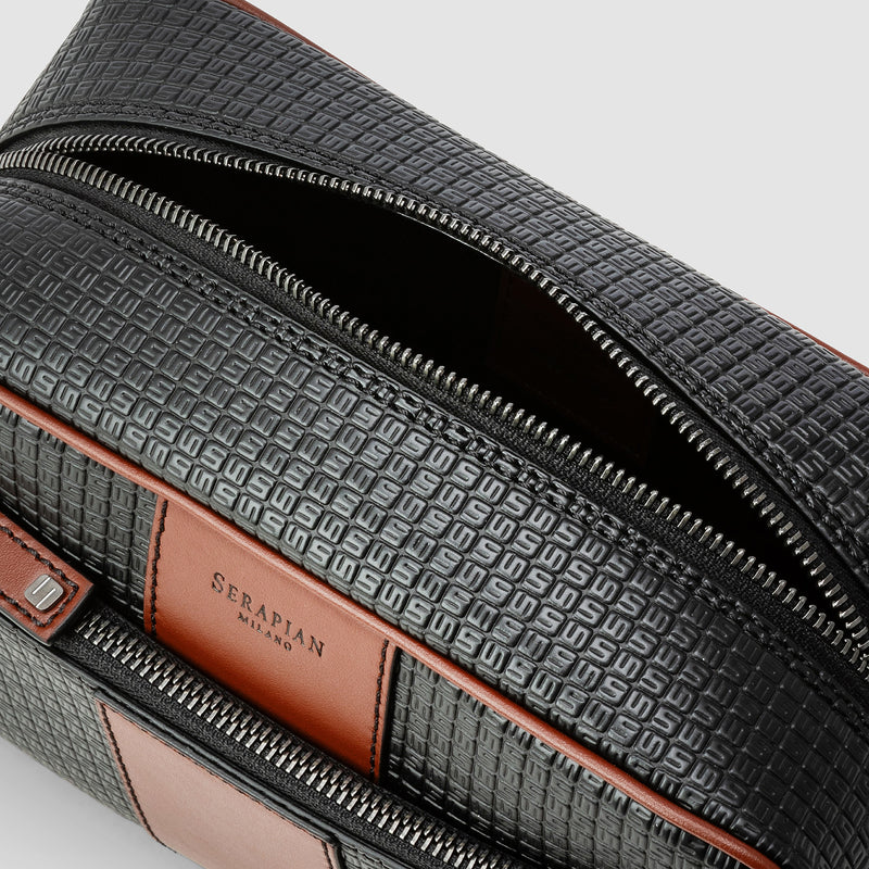 Washbag in stepan 72 - black/cuoio