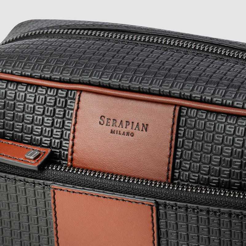 Washbag in stepan 72 - black/cuoio