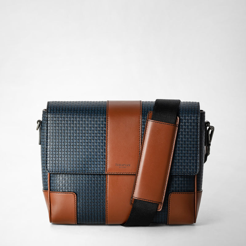 Flap messenger in stepan 72 - ocean blue/cuoio