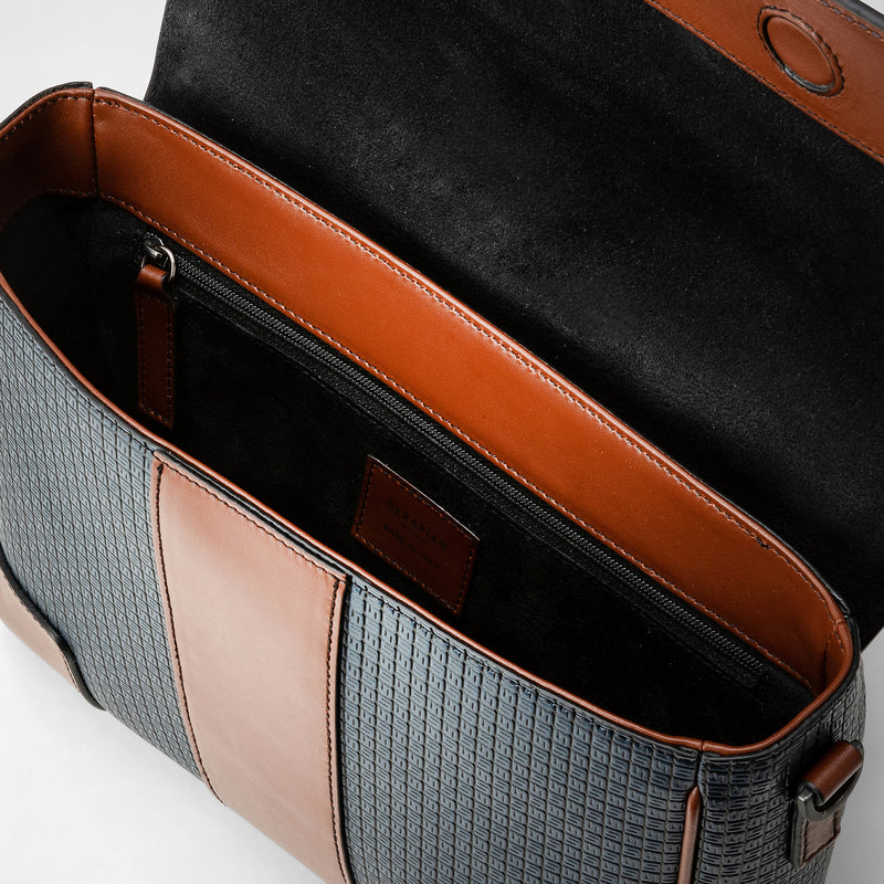 Flap messenger in stepan 72 - ocean blue/cuoio