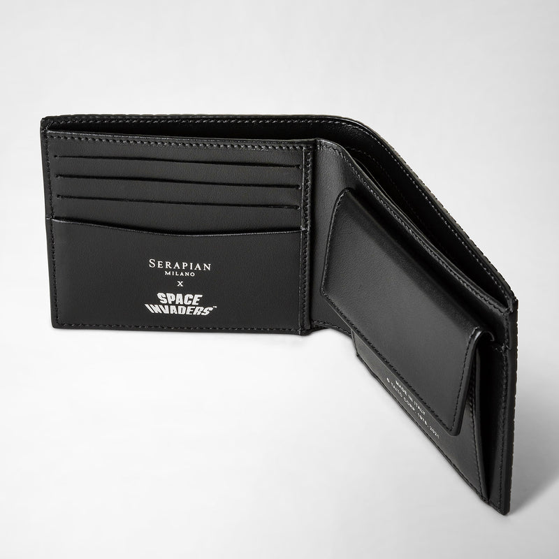 4-card billfold wallet with coin pouch in stepan - space invaders black