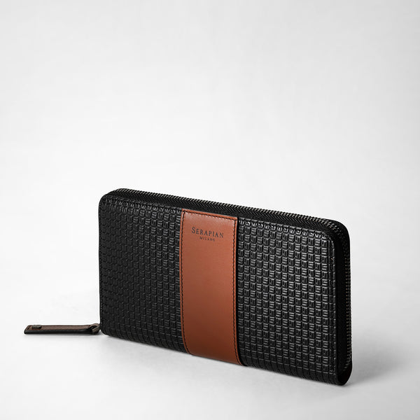 Stepan製ラウンドファスナーウォレット - black/cuoio