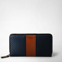 ZIP-AROUND WALLET IN STEPAN 72 Ocean Blue/Cuoio