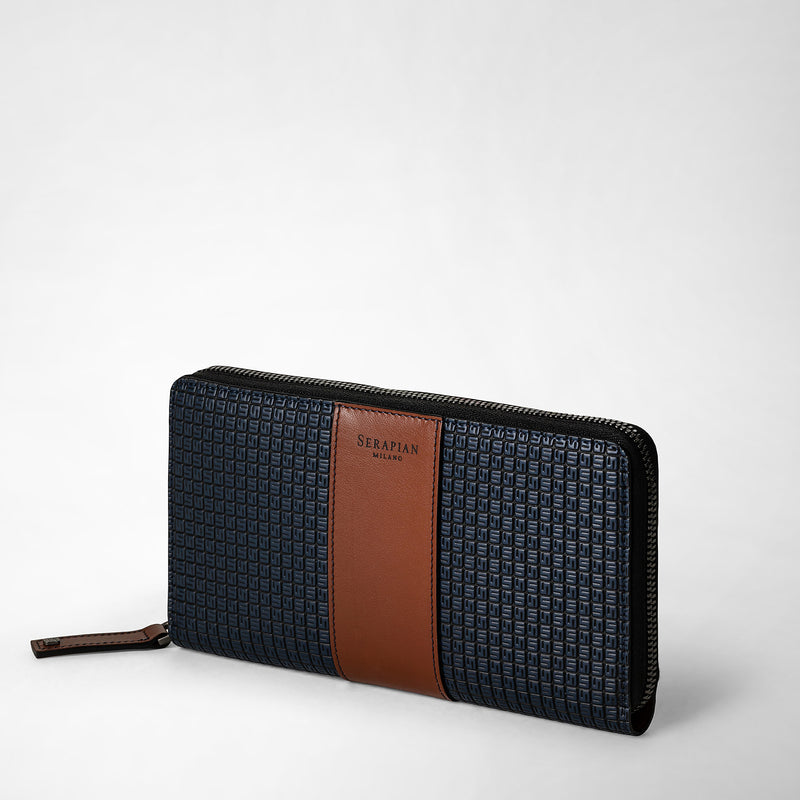 Zip-around wallet in stepan 72 - ocean blue/cuoio