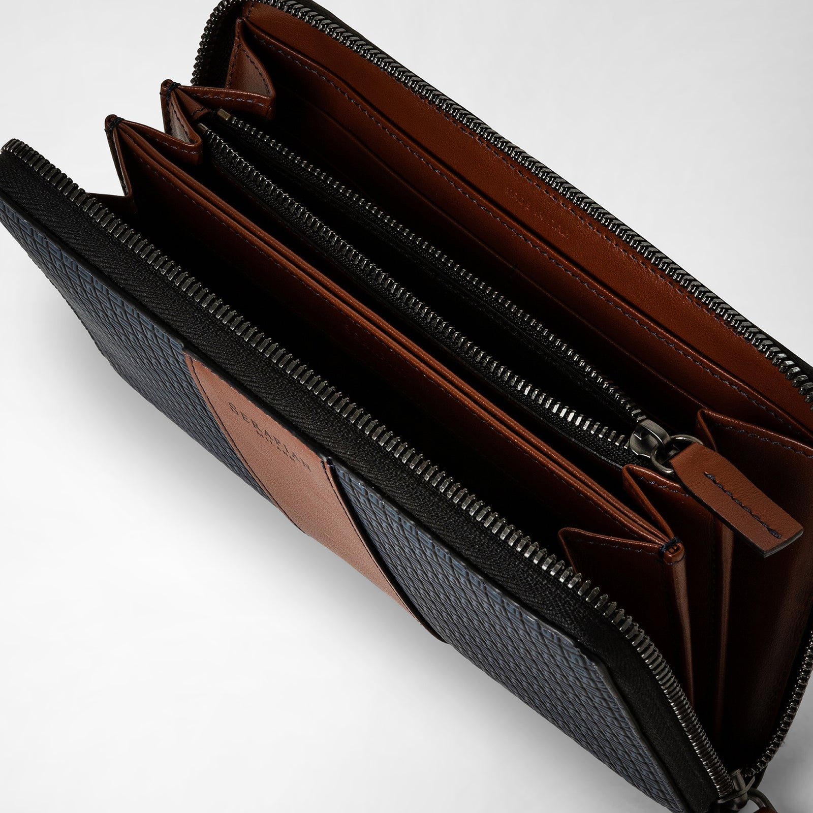 Zip-around wallet in stepan 72 ocean blue-cuoio – Serapian