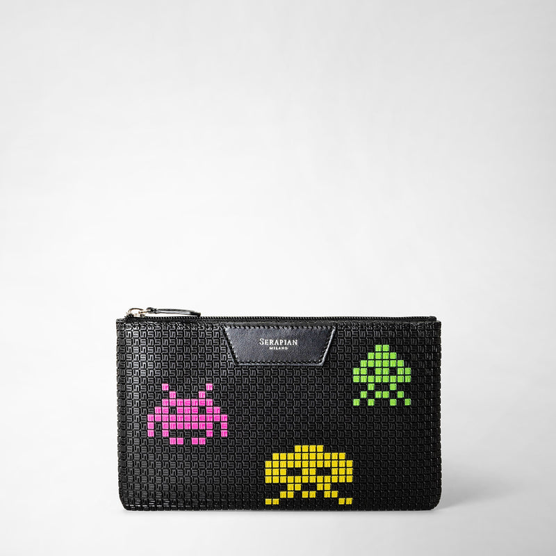 Pouch with zip in stepan - space invaders black