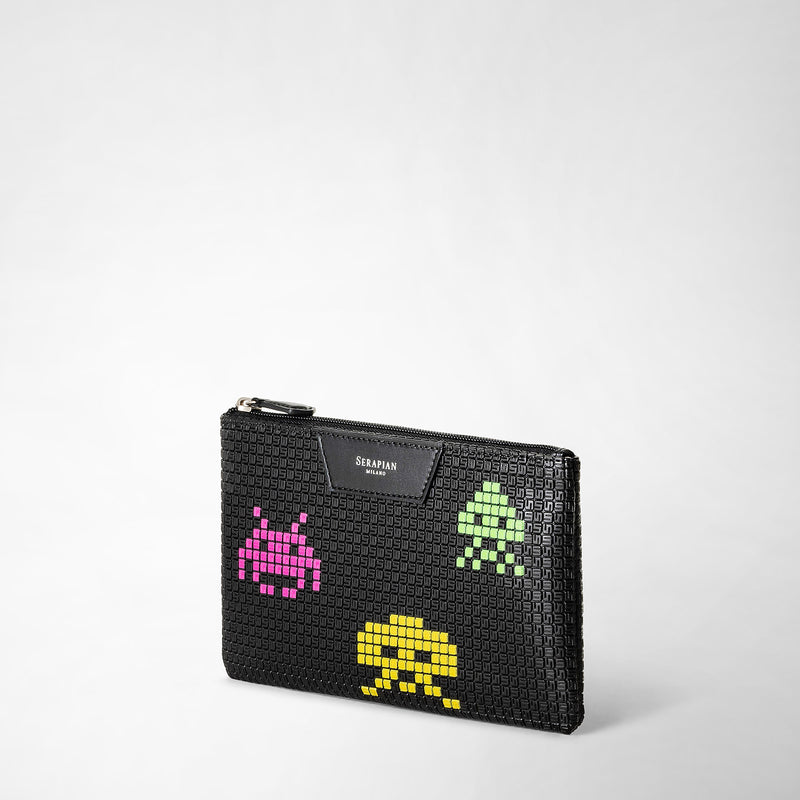 Pouch with zip in stepan - space invaders black