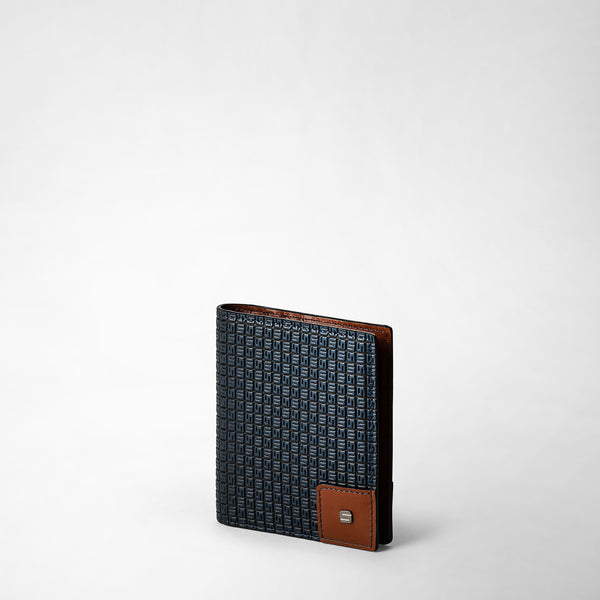 Foldable card case in stepan 72 - ocean blue/cuoio