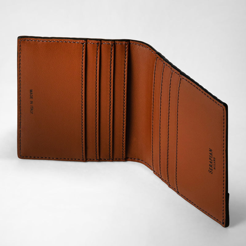 Foldable card case in stepan 72 - ocean blue/cuoio