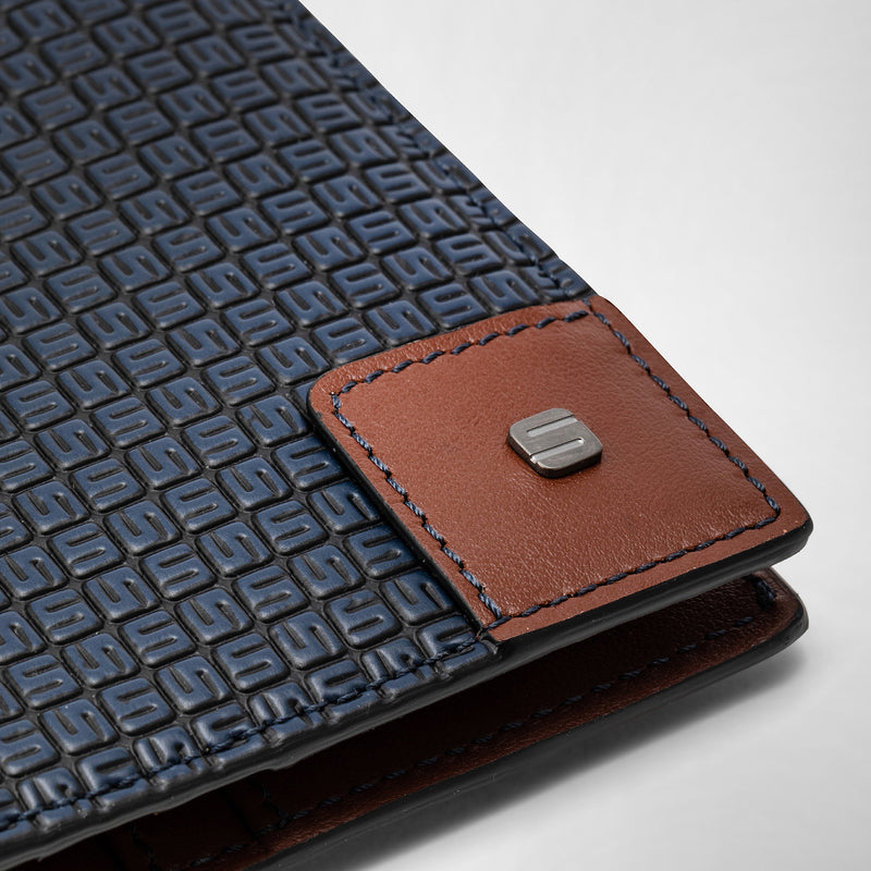 Foldable card case in stepan 72 - ocean blue/cuoio
