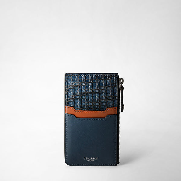 Porte-cartes zippé en stepan 72 - ocean blue/navy/cuoio